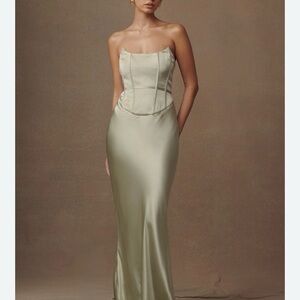 Harlow Strapless Satin Gown - sage